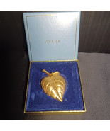 Golden Avon Leaf Shaped  Hinged Vintage Brooch in Orginal Box - $12.22 CAD