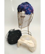 1950s Women&#39;s Juliette Caps/Hats Black/Purple/Ivory w/Bow Wedding 3pc Lo... - $1,693.32 MXN