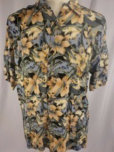Hibiscus Collection Mens Hawaiian Shirt Sz L Gold Black Floral Pocket Aloha Nwt - £11.77 GBP