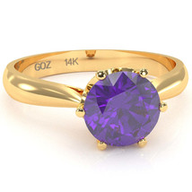 Crown Setting Amethyst Engagement Ring In 14k Yellow Gold - £357.85 GBP