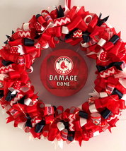 Led Boston Red Sox Custom Loopy Ribbon Wreath With Lights - £54.92 GBP