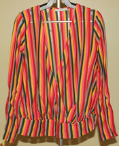 Zara Multicolor Stripe SEMI-SHEER Long Sleeve Criss Cross Top Blouse Shirt S - £7.90 GBP