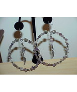 Amethyst Runway Huge Hoop dangle Wings Earrings Couture 4&quot; Jumbo Biker H... - $9.89