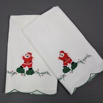 Vintage Santa Christmas Tea Towel SET Hand Applique Embroidery 20x15 Inch - £10.39 GBP