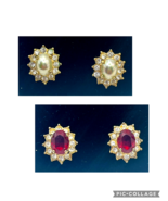 Lot Vintage Roman Earrings 2 Pair -Faux Pearl &amp; Faux Ruby Cluster Post - $9.99