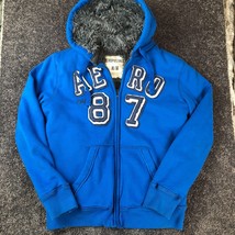 Abercrombie &amp; Fitch Shacket Mens Medium Blue Fur Lined HEAVY Jacket Logo Y2K - £76.24 GBP