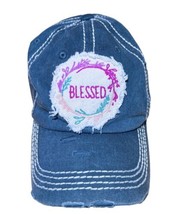 Womens Hat Cap “Blessed” Kbethos Vintage Embroidered Gray Adjustable Floral - $11.97