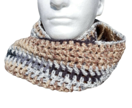 Handmade Men&#39;s Hipster Infinity Scarf Cowl Naturals Camo Gray Beige Woodsy OS - £32.88 GBP