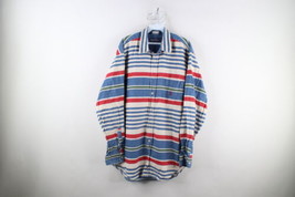 Vtg 90s Nautica Mens L Faded Baggy Striped Color Block Denim Button Shirt USA - £38.62 GBP