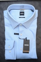 HUGO BOSS Uomo HAL Kent Casual Fit Blu Pastello Jersey Cotone Camicia 44... - £51.26 GBP