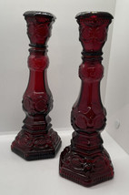 VTG 2 Avon 1876 Cape Cod Ruby Red Glass Tall Cologne Bottle Candlesticks... - £10.95 GBP
