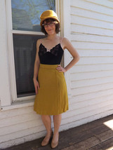 50s Yellow Chartreuse Straw Wool Skirt Vintage 1950s XS XXS 22 Waist - £21.90 GBP