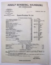 c.1921 Adolf Rimberg Hamburg Germany Chemical Advertising Sales Document - £15.69 GBP