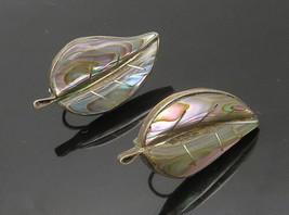 MEXICO 925 Silver - Vintage Abalone Shell Leaf Non Pierce Earrings - EG10260 - £42.59 GBP