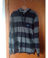 LL Bean Rugby Polo Hoodie Mens Medium Striped Long Sleeve Pullover Hooded - £31.81 GBP