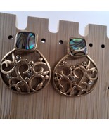 Vintage Abalone Shell &amp; Goldtone &amp; Clear Rhinestones Door Knocker Stud E... - $13.50