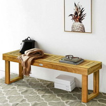 52 Inch Acacia Wood Dining Bench with Slatted Seat - £109.54 GBP