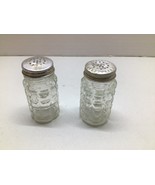 Vintage Salt Pepper Shakers Aluminum Tops Waffle glass 3 Inches - $10.86 CAD