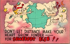 Comic Don&#39;t Let Distance Make Heart Grow Fonder UNP Linen Postcard E8 - £7.76 GBP