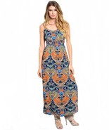 Womens Orange Blue White Paisley Double Slit Smocked Empire Waist Maxi S... - $27.00