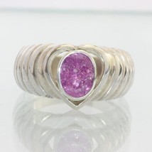 Lab Created Pink Sapphire Silver Unisex Stairway Heart Ring size 8 Design 636 - £71.38 GBP