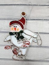 Stained Glass Skating Snowman Ornament Christmas Decor Holiday Decorations - £5.13 GBP