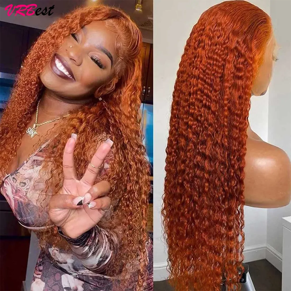 Ginger Orange Lace Front Wig Deep Wave Curly Full Lace Front Human Hair Wi - £66.34 GBP+