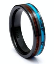 Men's and Women's Wedding Bands Black Ceramic Koa Wood and Turquoise 6 mm - £30.67 GBP