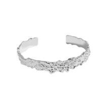 Sterling 925 Sliver Punk Charm Bangles Irregular Surface Design Gift For Women L - £69.54 GBP