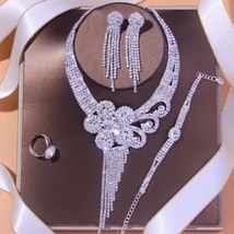Luxury Tassel Chain Rhinestone Flowers Necklace Sets Fashion Crystal African Jew - £40.67 GBP