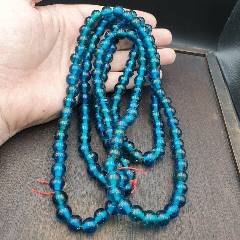 Perles de verre vintage bleu aqua perles fantaisie 10,5 mm-11 mm brin - $26.11