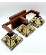Vintage Mid Century Three Light Stained Glass Wall Mount Light Fixture  - £138.90 GBP