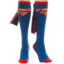 Superman S Chest Logo Blue Knee High Derby Socks with Shiny Cape, NEW UN... - £9.94 GBP
