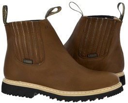 Mens Tan Tough Durable Rubber Sole Slip Boots Shoes Elastic Gusset - $82.12 CAD