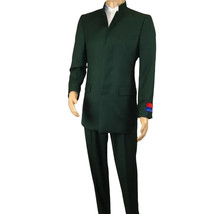 Men Apollo King Band Collarless Church Suit Mandarin 5 Hidden Buttons AG59 Green image 4