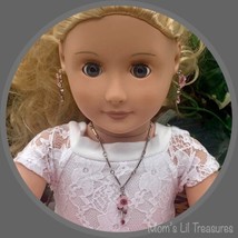 Pink Rhinestone Flower Doll Necklace Earring Set • 18 Inch Fashion Doll ... - £7.83 GBP