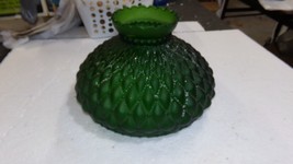 VINTAGE SATIN GLASS DARK GREEN LAMP SHADE QUILTED DIAMOND DESIGN DOTTED - £25.58 GBP