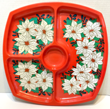 Vintage Retro Christmas Poinsettia 15.25&quot; Square Plastic Divided Party Tray - £16.14 GBP