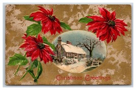 Poinsettia Flowers  Icicles Christmas Greeting Embossed DB Postcard O18 - £3.85 GBP