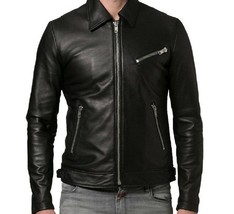 Men’s Zipper Leather Jacket Genuine Real Lambskin Leather Jacket - £141.13 GBP