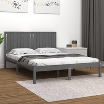 Bed Frame Grey Solid Wood 150x200 cm King Size - £109.72 GBP