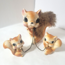Vtg Anthropomorphic Ceramic Squirrel 3 pc Chained Family Fur on Tail Jap... - €41,50 EUR