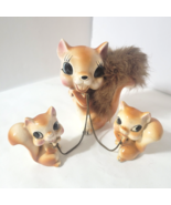Vtg Anthropomorphic Ceramic Squirrel 3 pc Chained Family Fur on Tail Jap... - €41,50 EUR