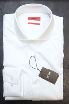 HUGO BOSS Herren Meli Sharp Passform Solid Weiß Baumwollkleid Hemd 41 16 34/35 - £50.30 GBP