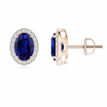 Lab-Grown Blue Sapphire Studs with Diamond Halo in 14K Gold (7x5mm, 1.75 Ct) - £1,013.91 GBP