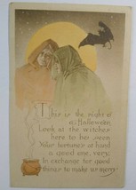 Halloween Postcard Kathryn Elliott Colorized Gibson Gothic Capes Moon Bat 1910 - £269.55 GBP