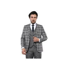 Men 3pc European Vested Suit WESSI by J.VALINTIN Extra Slim Fit JV37 Black White image 3
