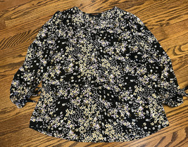 Renee C. Women’s 3/4 Sleeve Black Floral Tie Sleeve Blouse Size Large - £23.29 GBP