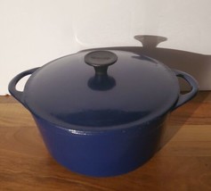 Vintage Cousances Dutch Oven 20 Enameled Cast Iron Cobalt Blue Pot Franc... - $79.19