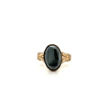 Vtg Signed 14k Roll Gold Plated Uncas Oval Hematite Stone Solitaire Ring size 4 - £31.65 GBP